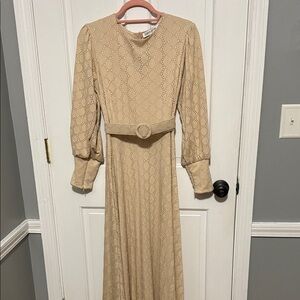 Chic Long Sleeve Tan Dress with Belt